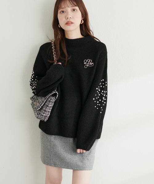 natural couture(ナチュラルクチュール)の「ビジュースリーブもちもち畦ニット(ニット/セーター・レディース・ブラック/オフホワイト/グレー系その他/サーモンピンク・FREE)」の12枚目の写真