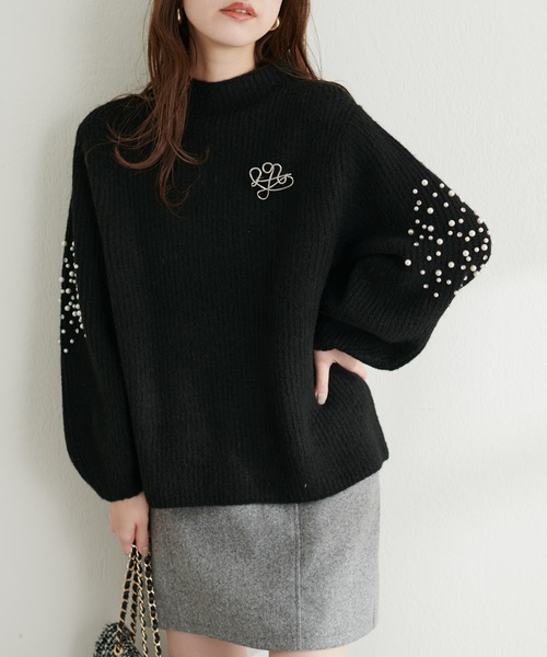 natural couture(ナチュラルクチュール)の「ビジュースリーブもちもち畦ニット(ニット/セーター・レディース・ブラック/オフホワイト/グレー系その他/サーモンピンク・FREE)」の10枚目の写真