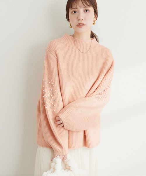 natural couture(ナチュラルクチュール)の「ビジュースリーブもちもち畦ニット(ニット/セーター・レディース・ブラック/オフホワイト/グレー系その他/サーモンピンク・FREE)」の21枚目の写真
