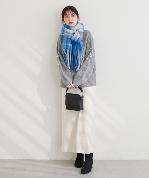 natural couture(ナチュラルクチュール)の「ビジュースリーブもちもち畦ニット(ニット/セーター・レディース・ブラック/オフホワイト/グレー系その他/サーモンピンク・FREE)」の18枚目の写真