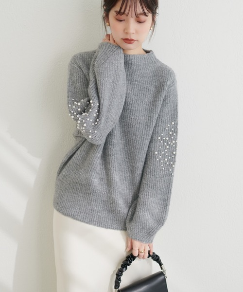 natural couture(ナチュラルクチュール)の「ビジュースリーブもちもち畦ニット(ニット/セーター・レディース・ブラック/オフホワイト/グレー系その他/サーモンピンク・FREE)」の15枚目の写真