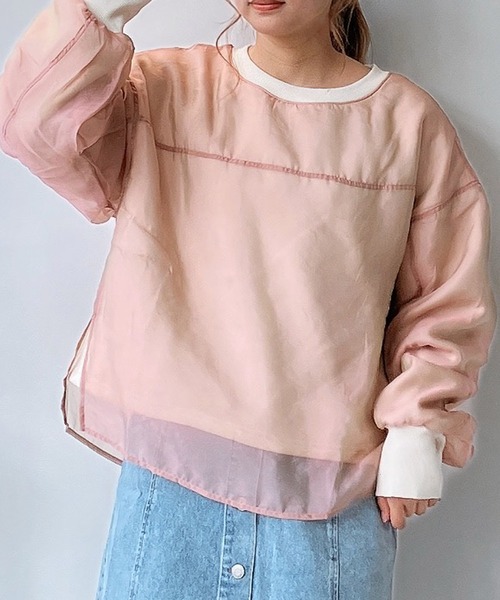 AS KNOW AS plus（アズノゥアズプラス）の「☆オーガンジー レイヤード デザインスウェットプルオーバー（スウェット・レディース・ピンク/グレイッシュベージュ/レッド系/アイボリー・FREE）」の4枚目の写真