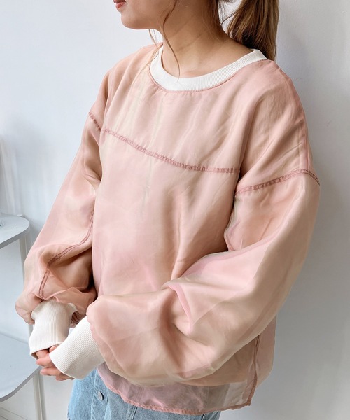 AS KNOW AS plus（アズノゥアズプラス）の「☆オーガンジー レイヤード デザインスウェットプルオーバー（スウェット・レディース・ピンク/グレイッシュベージュ/レッド系/アイボリー・FREE）」の19枚目の写真