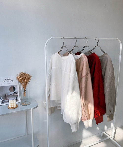 AS KNOW AS plus（アズノゥアズプラス）の「☆オーガンジー レイヤード デザインスウェットプルオーバー（スウェット・レディース・ピンク/グレイッシュベージュ/レッド系/アイボリー・FREE）」の6枚目の写真