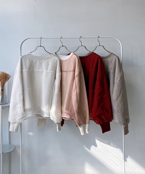 AS KNOW AS plus（アズノゥアズプラス）の「☆オーガンジー レイヤード デザインスウェットプルオーバー（スウェット・レディース・ピンク/グレイッシュベージュ/レッド系/アイボリー・FREE）」の8枚目の写真