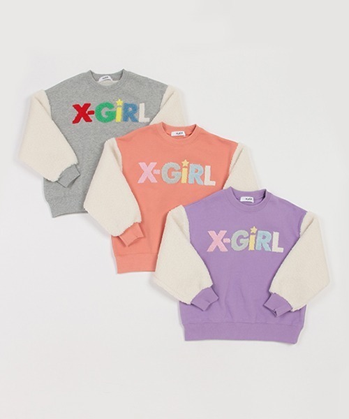 X-girl Stages(エックスガールステージス)の「ボアマルチロゴトレーナー(スウェット・キッズ・ライトピンク/ラベンダー/トップグレー・100cm/90cm/130cm/140cm/120cm/110cm/80cm)」の12枚目の写真
