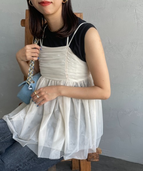 By/m（バイエム）の「[By/m/バイエム] ギャザーチュールキャミソール（キャミソール・レディース・オフホワイト/ブラック/グレー・F）」の2枚目の写真