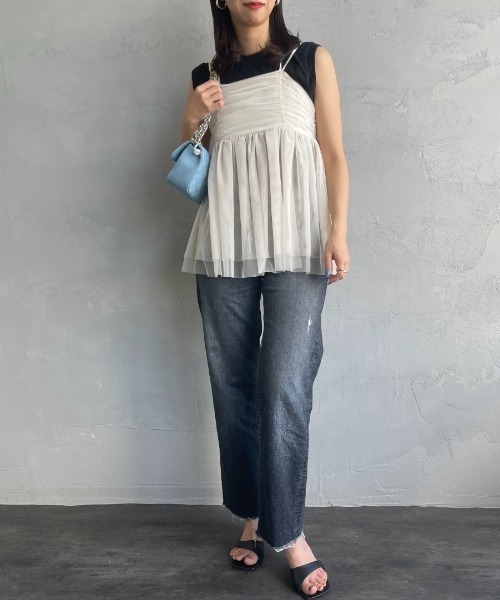 By/m（バイエム）の「[By/m/バイエム] ギャザーチュールキャミソール（キャミソール・レディース・オフホワイト/ブラック/グレー・F）」の4枚目の写真