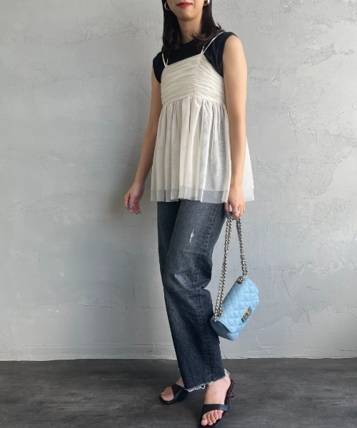 By/m（バイエム）の「[By/m/バイエム] ギャザーチュールキャミソール（キャミソール・レディース・オフホワイト/ブラック/グレー・F）」の12枚目の写真