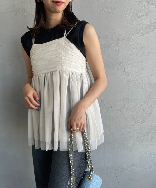 By/m（バイエム）の「[By/m/バイエム] ギャザーチュールキャミソール（キャミソール・レディース・オフホワイト/ブラック/グレー・F）」の9枚目の写真