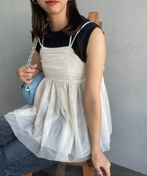 By/m（バイエム）の「[By/m/バイエム] ギャザーチュールキャミソール（キャミソール・レディース・オフホワイト/ブラック/グレー・F）」の8枚目の写真