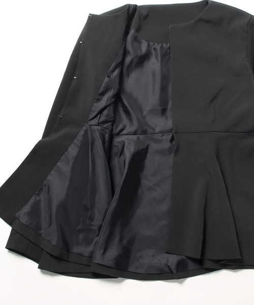 coca（coca）（コカ）の「セットアップ対応ペプラムジャケット（ノーカラージャケット・レディース・ブラック/ライトベージュ・L/M）」の15枚目の写真
