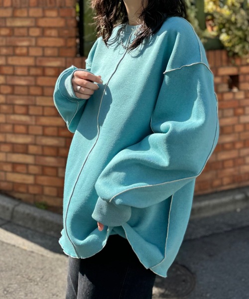 mi via loca（ミヴィアロカ）の「裏起毛配色メロープルオーバー（スウェット・レディース・パープル/ネイビー/ピンク/トップグレー/オートミール/チャコールグレー/ブルーグリーン/ブラック・FREE）」の6枚目の写真