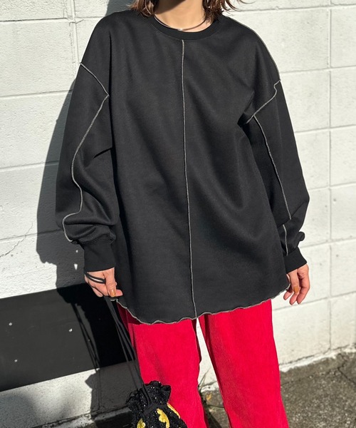 mi via loca（ミヴィアロカ）の「裏起毛配色メロープルオーバー（スウェット・レディース・パープル/ネイビー/ピンク/トップグレー/オートミール/チャコールグレー/ブルーグリーン/ブラック・FREE）」の2枚目の写真