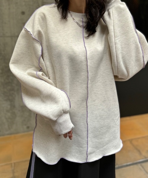 mi via loca（ミヴィアロカ）の「裏起毛配色メロープルオーバー（スウェット・レディース・パープル/ネイビー/ピンク/トップグレー/オートミール/チャコールグレー/ブルーグリーン/ブラック・FREE）」の17枚目の写真