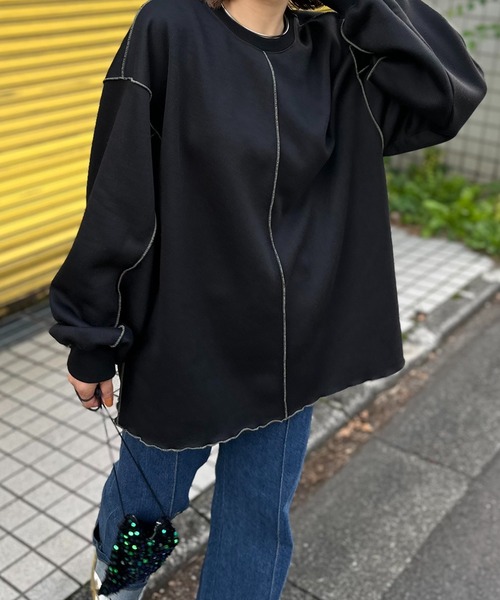 mi via loca（ミヴィアロカ）の「裏起毛配色メロープルオーバー（スウェット・レディース・パープル/ネイビー/ピンク/トップグレー/オートミール/チャコールグレー/ブルーグリーン/ブラック・FREE）」の22枚目の写真