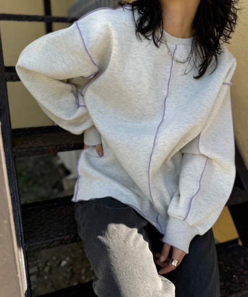 mi via loca（ミヴィアロカ）の「裏起毛配色メロープルオーバー（スウェット・レディース・パープル/ネイビー/ピンク/トップグレー/オートミール/チャコールグレー/ブルーグリーン/ブラック・FREE）」の11枚目の写真