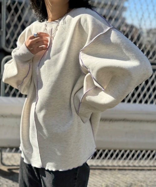 mi via loca（ミヴィアロカ）の「裏起毛配色メロープルオーバー（スウェット・レディース・パープル/ネイビー/ピンク/トップグレー/オートミール/チャコールグレー/ブルーグリーン/ブラック・FREE）」の15枚目の写真