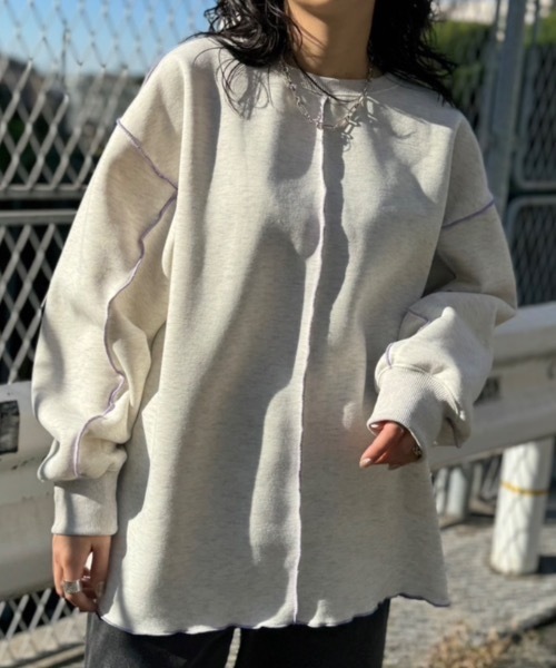 mi via loca（ミヴィアロカ）の「裏起毛配色メロープルオーバー（スウェット・レディース・パープル/ネイビー/ピンク/トップグレー/オートミール/チャコールグレー/ブルーグリーン/ブラック・FREE）」の12枚目の写真