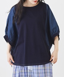 CUBE SUGAR（キューブシュガー）の「WEB限定インディゴカットソー×デニムドロスTシャツ（Tシャツ/カットソー）」