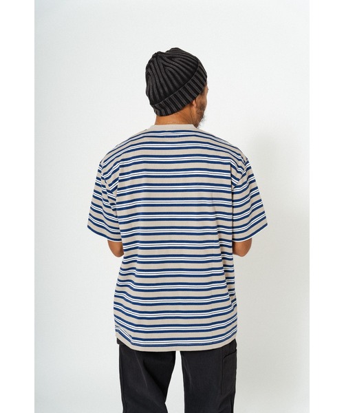 BIG MIKE(ビッグマイク)の「BIG MIKE ビッグマイク サングラスポケット 半袖ボーダーTシャツ 102428590(Tシャツ/カットソー・メンズ・グリーン×オレンジ/グレー系その他/ベージュ系その他/サンドベージュ・MEDIUM/LARGE/X-LARGE)」の8枚目の写真