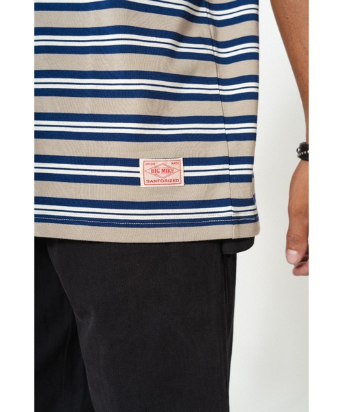 BIG MIKE(ビッグマイク)の「BIG MIKE ビッグマイク サングラスポケット 半袖ボーダーTシャツ 102428590(Tシャツ/カットソー・メンズ・グリーン×オレンジ/グレー系その他/ベージュ系その他/サンドベージュ・MEDIUM/LARGE/X-LARGE)」の6枚目の写真