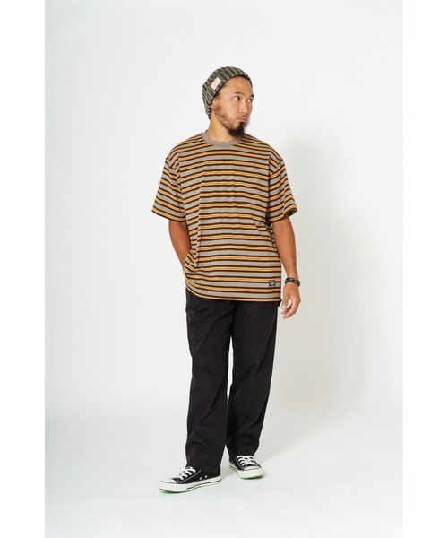 BIG MIKE(ビッグマイク)の「BIG MIKE ビッグマイク サングラスポケット 半袖ボーダーTシャツ 102428590(Tシャツ/カットソー・メンズ・グリーン×オレンジ/グレー系その他/ベージュ系その他/サンドベージュ・MEDIUM/LARGE/X-LARGE)」の5枚目の写真