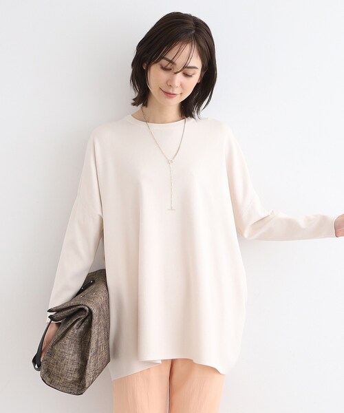 INDIVI(インディヴィ)の「◆【洗える/Tシャツライク】オーバーサイズニット(ニット/セーター・レディース・ナチュラル/チャコールグレー/ブラック・38/15 /13/34)」の1枚目の写真