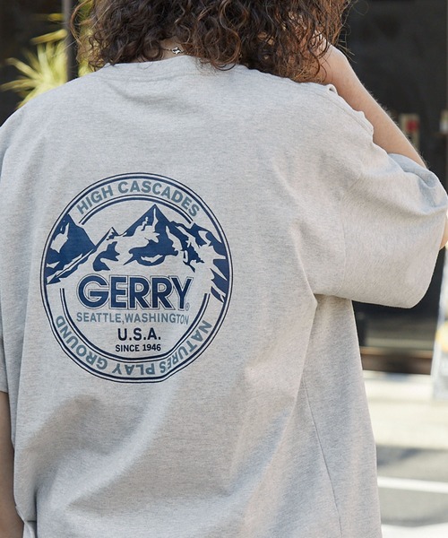 GERRY（ジェリー）の「GERRY/ジェリー 別注 バックサークル/ボックスロゴプリント ビッグシルエット半袖Tシャツ（Tシャツ/カットソー・メンズ・アッシュグレー/ネイビー/ブラウン/ブルー系/ブラック系/オフホワイト/ホワイト系/ブルーグリーン/ブラック/ベージュ系/スモークピンク/スミクロ/グレイッシュベージュ・M/S/XL/L）」の14枚目の写真