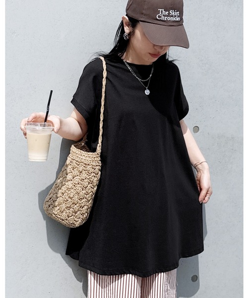 reca（レカ）の「【接触冷感】フレンチスリーブフレアTシャツ（Tシャツ/カットソー・レディース・ブラック/モーブ系/オフホワイト/ブルー系その他/ピンク系その他/チャコールグレー・M）」の2枚目の写真