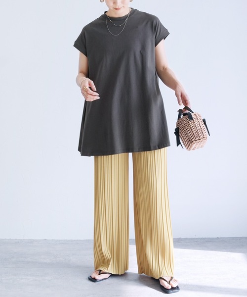 reca（レカ）の「【接触冷感】フレンチスリーブフレアTシャツ（Tシャツ/カットソー・レディース・ブラック/モーブ系/オフホワイト/ブルー系その他/ピンク系その他/チャコールグレー・M）」の10枚目の写真