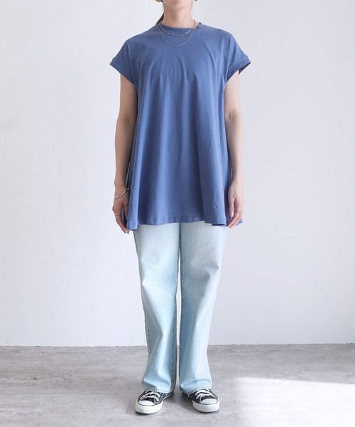 reca（レカ）の「【接触冷感】フレンチスリーブフレアTシャツ（Tシャツ/カットソー・レディース・ブラック/モーブ系/オフホワイト/ブルー系その他/ピンク系その他/チャコールグレー・M）」の11枚目の写真