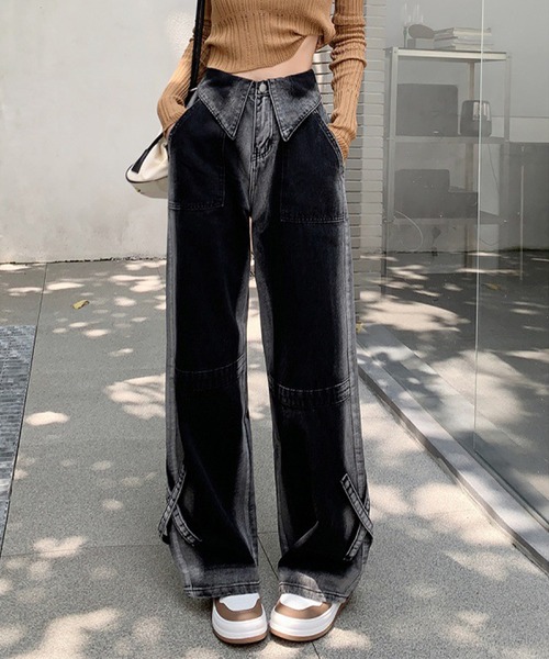 ※※nyny※※【COEL】ウエストフリルデニムパンツ　ブラック nyny様専用※※【COEL】ウエストフリルデニムパンツ ブラック