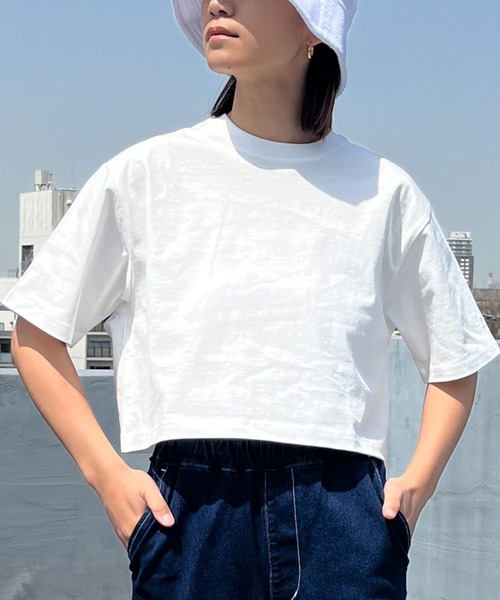 ムラサキスポーツ(ムラサキスポーツ)の「RIKKA FEMME/リッカファム ショートTシャツ 無地 ショート丈 RF24SS20(Tシャツ/カットソー・レディース・ホワイト/ネイビー/ミント・FREE)」の2枚目の写真
