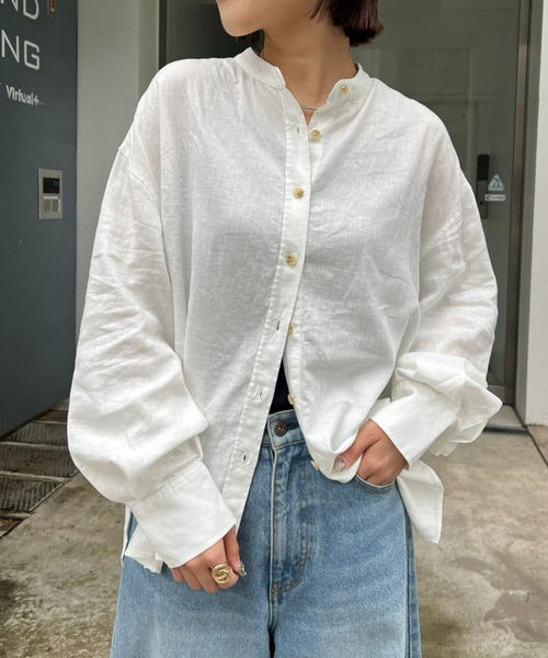 CIAOPANIC TYPY（チャオパニックティピー）の「リネンレーヨンバンドカラーBIGシャツ（シャツ/ブラウス・レディース・イエロー/ネイビー/ピンク/ホワイト/グリーン/ブルー/チャコールグレー/グレー系その他・ONE SIZE）」の18枚目の写真