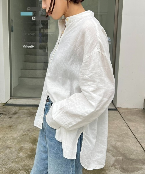 CIAOPANIC TYPY（チャオパニックティピー）の「リネンレーヨンバンドカラーBIGシャツ（シャツ/ブラウス・レディース・イエロー/ネイビー/ピンク/ホワイト/グリーン/ブルー/チャコールグレー/グレー系その他・ONE SIZE）」の9枚目の写真