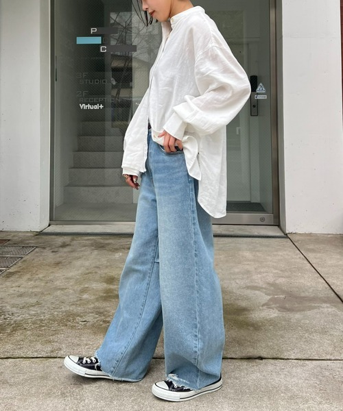 CIAOPANIC TYPY（チャオパニックティピー）の「リネンレーヨンバンドカラーBIGシャツ（シャツ/ブラウス・レディース・イエロー/ネイビー/ピンク/ホワイト/グリーン/ブルー/チャコールグレー/グレー系その他・ONE SIZE）」の12枚目の写真