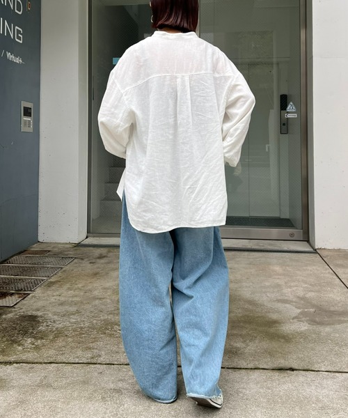 CIAOPANIC TYPY（チャオパニックティピー）の「リネンレーヨンバンドカラーBIGシャツ（シャツ/ブラウス・レディース・イエロー/ネイビー/ピンク/ホワイト/グリーン/ブルー/チャコールグレー/グレー系その他・ONE SIZE）」の13枚目の写真