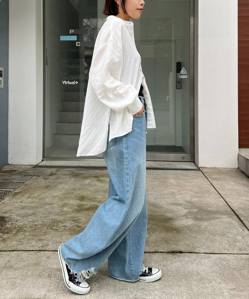 CIAOPANIC TYPY（チャオパニックティピー）の「リネンレーヨンバンドカラーBIGシャツ（シャツ/ブラウス・レディース・イエロー/ネイビー/ピンク/ホワイト/グリーン/ブルー/チャコールグレー/グレー系その他・ONE SIZE）」の14枚目の写真