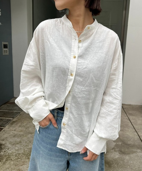 CIAOPANIC TYPY（チャオパニックティピー）の「リネンレーヨンバンドカラーBIGシャツ（シャツ/ブラウス・レディース・イエロー/ネイビー/ピンク/ホワイト/グリーン/ブルー/チャコールグレー/グレー系その他・ONE SIZE）」の20枚目の写真