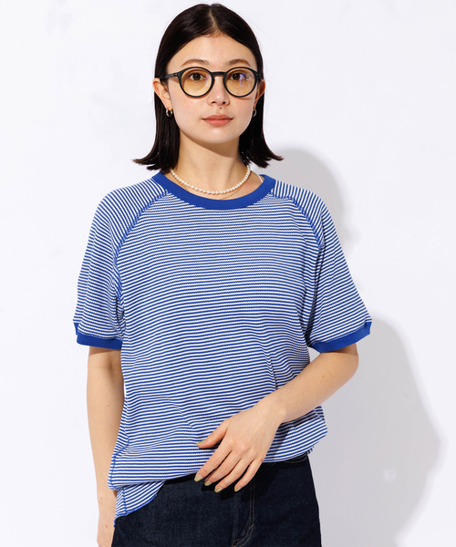 FRUIT OF THE LOOM（フルーツオブザルーム）の「【FRUIT OF THE LOOM】ボーダーTシャツ / ワッフル / 半袖（Tシャツ/カットソー・レディース・ピンク/ブルー・M）」の7枚目の写真