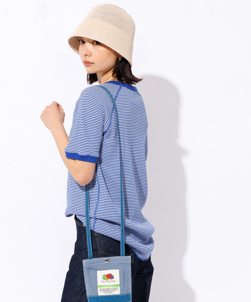 FRUIT OF THE LOOM（フルーツオブザルーム）の「【FRUIT OF THE LOOM】ボーダーTシャツ / ワッフル / 半袖（Tシャツ/カットソー・レディース・ピンク/ブルー・M）」の8枚目の写真