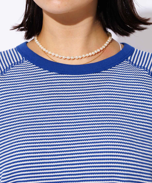 FRUIT OF THE LOOM（フルーツオブザルーム）の「【FRUIT OF THE LOOM】ボーダーTシャツ / ワッフル / 半袖（Tシャツ/カットソー・レディース・ピンク/ブルー・M）」の14枚目の写真