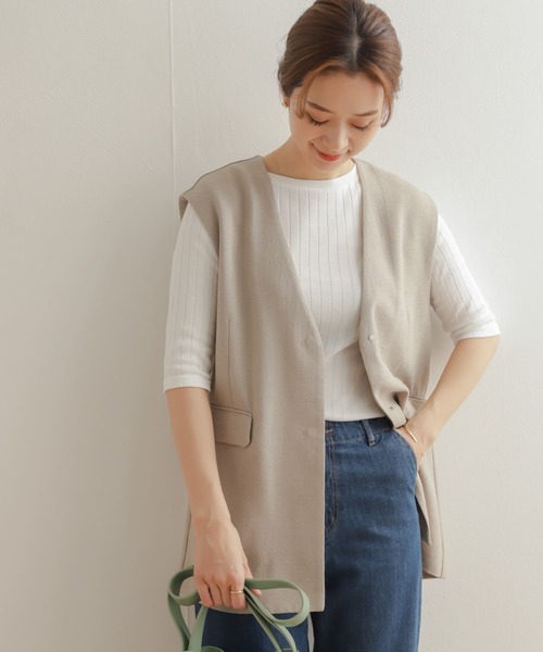 URBAN RESEARCH DOORS(アーバンリサーチドアーズ)の「針抜き6分袖カットソー(Tシャツ/カットソー・レディース・ブラック/オフホワイト/ブルー・MEDIUM)」の6枚目の写真
