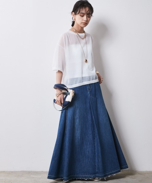 CHIC STYLE(シックスタイル)の「 綿100%デニムフレアマキシスカート <大きいサイズ有>シックスタイル(スカート・レディース・ブルー系/ネイビー系/ホワイト系・5L/4L/3L/LL/L/M)」の9枚目の写真