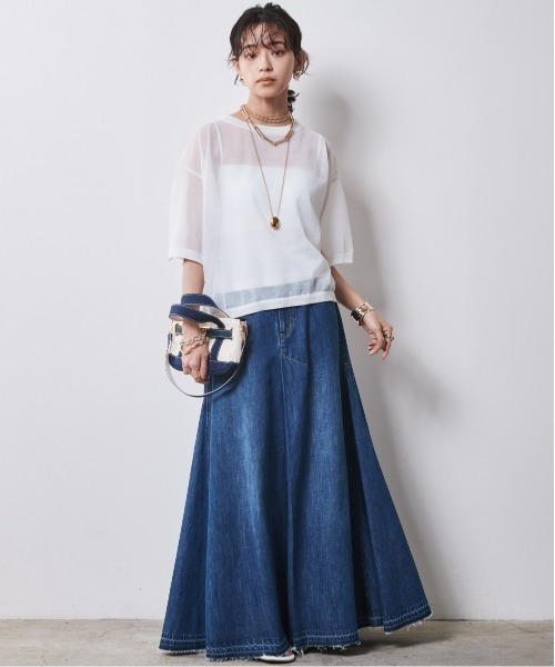 CHIC STYLE(シックスタイル)の「 綿100%デニムフレアマキシスカート <大きいサイズ有>シックスタイル(スカート・レディース・ブルー系/ネイビー系/ホワイト系・5L/4L/3L/LL/L/M)」の8枚目の写真