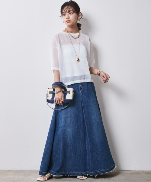 レイヤードジーンズ スカパン ワイドレッグ マキシ 韓国 s6095 CHIC STYLE(シックスタイル)の「 綿100%デニムフレアマキシ