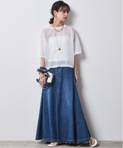 CHIC STYLE(シックスタイル)の「 綿100%デニムフレアマキシスカート <大きいサイズ有>シックスタイル(スカート・レディース・ブルー系/ネイビー系/ホワイト系・5L/4L/3L/LL/L/M)」の6枚目の写真
