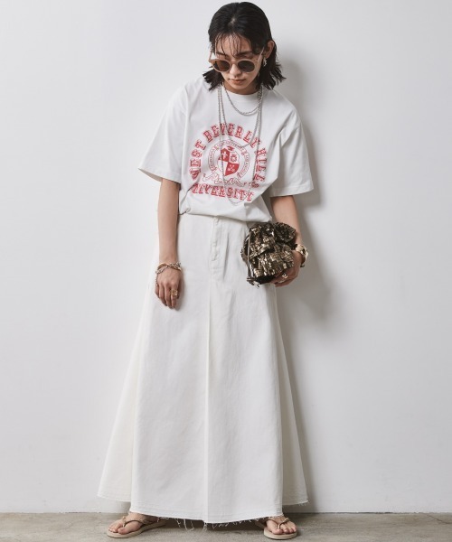 CHIC STYLE(シックスタイル)の「 綿100%デニムフレアマキシスカート <大きいサイズ有>シックスタイル(スカート・レディース・ブルー系/ネイビー系/ホワイト系・5L/4L/3L/LL/L/M)」の21枚目の写真