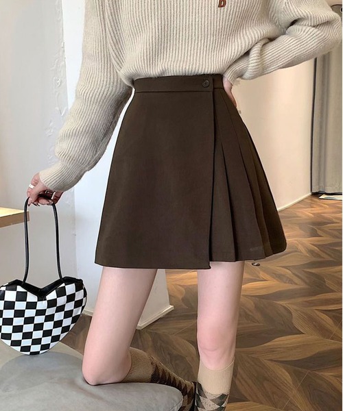 セール】パンツ付きハイウエストAラインミニプリーツスカート